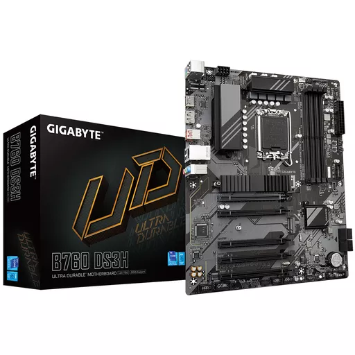 Gigabyte B760 DS3H Motherboard - Supports Intel Core 14th Gen CPUs, 8+2+1 Phases Digital VRM, up to 7600MHz DDR5 (OC), 2xPCIe 4.0 M.2, GbE LAN, USB 3.2 Gen 2