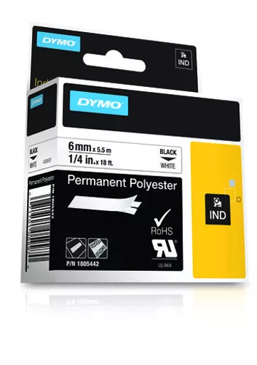 Dymo 1805442 Ribbon Polyester black on white 6mmx5,5m for Dymo Rhino 6-12mm/19mm/24mm