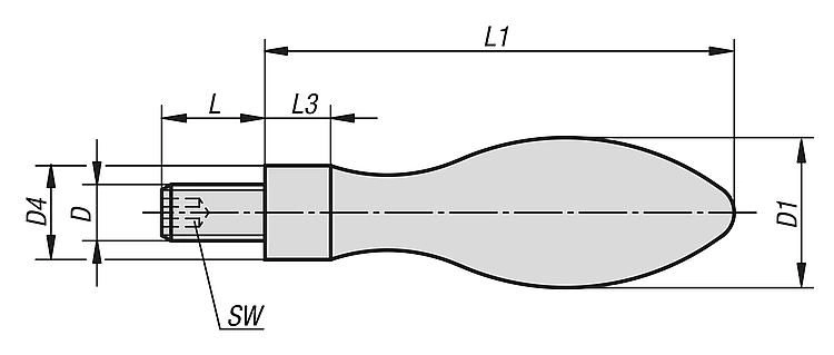 Machine Handle. Fixed. M6x11 Thread. 50mm Handle Length. Steel.