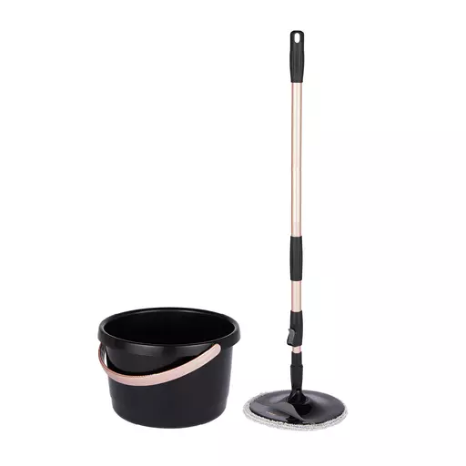 Tower Spin Mop with Angled Head Black and Blush Gold