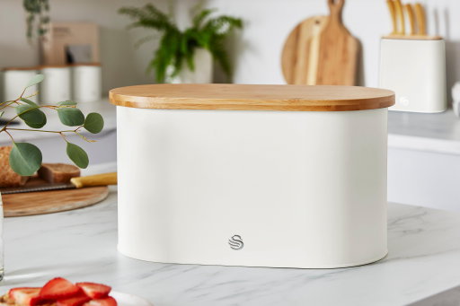 Swan White Nordic Oval Bread Bin With Cutting Board Lid
