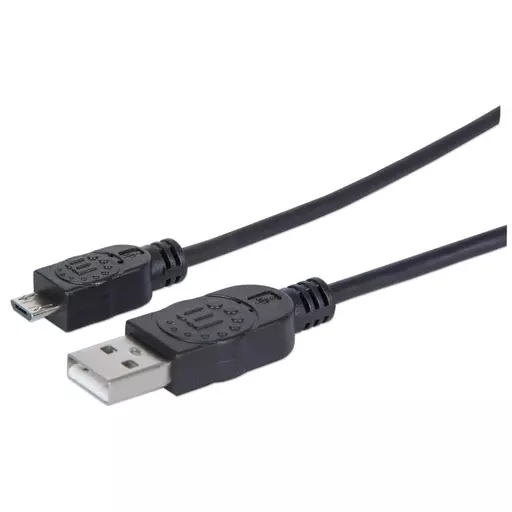 Manhattan USB-A to Micro-USB Cable, 1.8m, Male to Male, Black, 480 Mbps (USB 2.0), Equivalent to UUSBHAUB6, Hi-Speed USB, Lifetime Warranty, Polybag