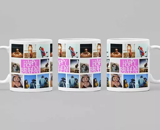 Personalised 16 Photo Happy Birthday Mug