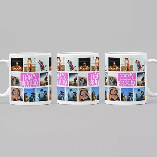 Personalised 16 Photo Happy Birthday Mug