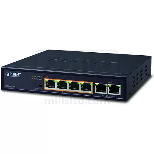 Planet FSD-604HP 4-Port 10/100TX 802.3af/at PoE + 2-Port 10/100TX Desktop Switch (60 Watts)