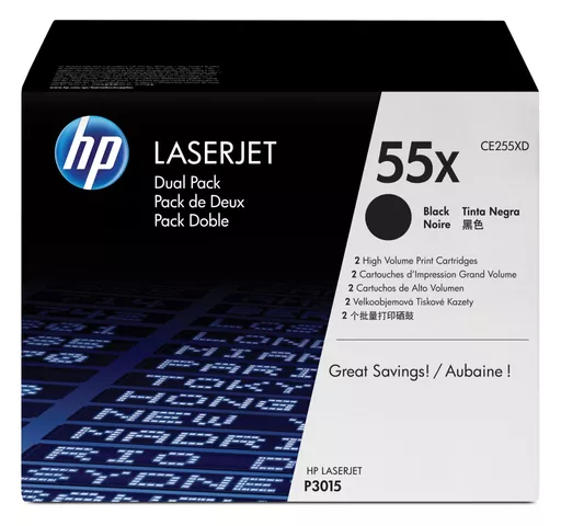 HP CE255XD/55X Toner cartridge black high-capacity twin pack, 2x12.5K pages ISO/IEC 19752 Pack=2 for HP LaserJet P 3015