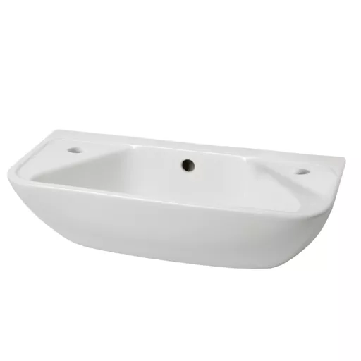 50cm x 22.5cm 2 Tap Hole Cloakroom Basin with Overflow - White
