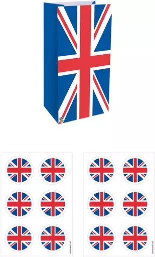 Union Jack Paper Bags with Stickers (Pack of 12)