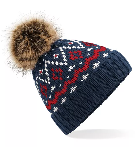 Fair Isle Faux Fur Pop Pom Beanie