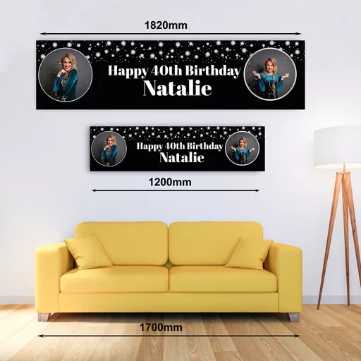 Personalised Banner -  Birthday Age Silver Banner with Photo