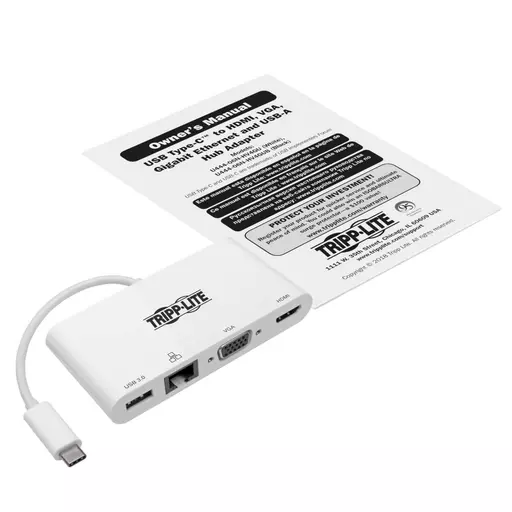 Tripp Lite U444-06N-HV4GU USB-C Multiport Adapter - 4K HDMI, VGA, USB-A, GbE, HDCP, White