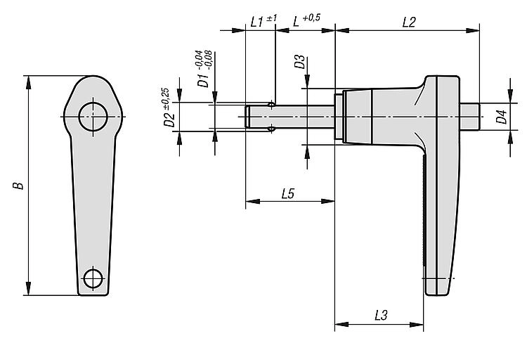 Ball Lock Pin With L Grip. 10mm Pin Diameter. 70mm Clamping Length. Stainless Steel.