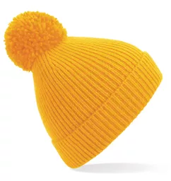 Engineered Knit Ribbed Pom Pom Beanie
