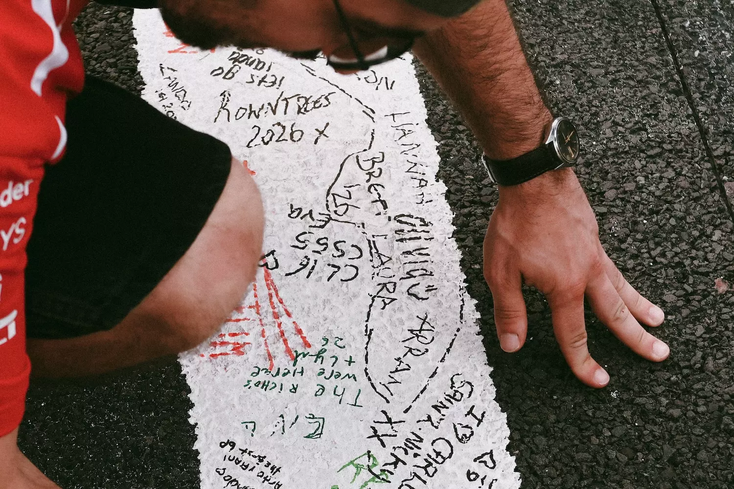 Silverstone spectator writing on the track