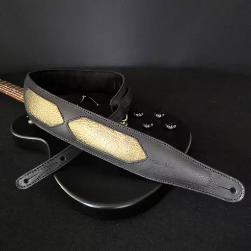 GS59 black gold croc guitar strap 4.jpg
