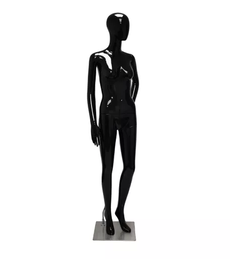 Gloss Black Female Faceless Mannequin - Hand on Hip