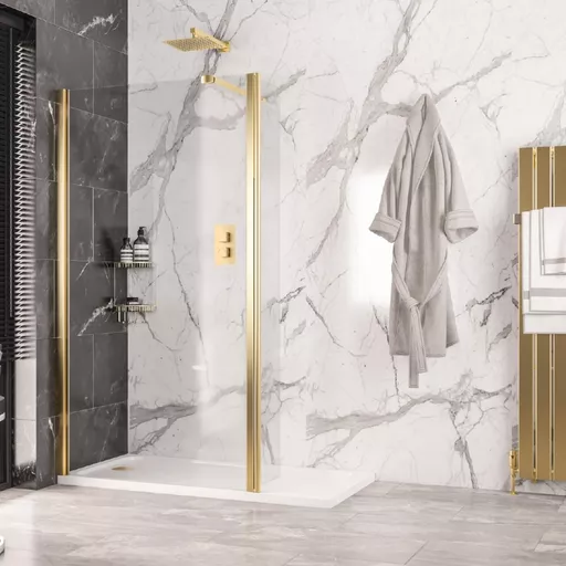 Volente 6mm Thick Easy Clean 1850 x 800mm Walk-In Shower Panel - Brushed Brass
