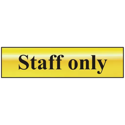 ASEC `Staff Only` 200mm x 50mm Gold Self Adhesive Sign
