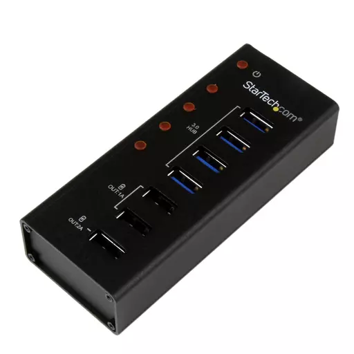 StarTech.com 4 Port USB 3.0 Hub plus 3 Dedicated USB Charging Ports (2 x 1A & 1 x 2A) - Wall Mountable Metal Enclosure~4 Port USB 3.0 Hub (5Gbps) plus 3 Dedicated USB Charging Ports (2 x 1A & 1 x 2A) - Wall Mountable Metal Enclosure