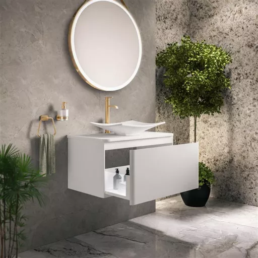 Grovely 80cm Wall Hung Unit 1 Drawer High Gloss White