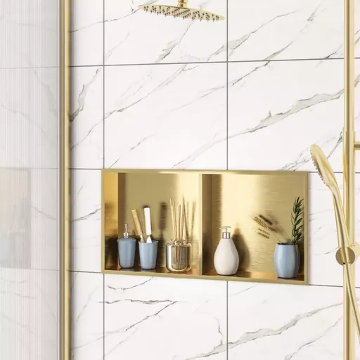 600 x 300mm Shower Niche with Shelf - Brushed Brass