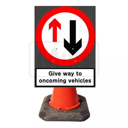 Mills Give Way to Oncoming Vehicles Cone Sign - 560 x 750mm