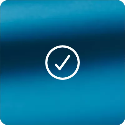 Blue gradient background with a white circle check icon