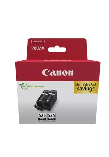 Canon 4529B017/PGI-525PGBK Ink cartridge black pigmented twin pack Blister, 2x323 pages ISO/IEC 24711 19ml Pack=2 for Canon Pixma IP 4850/MG 5350/MG 6150/MG 6250/MX 885