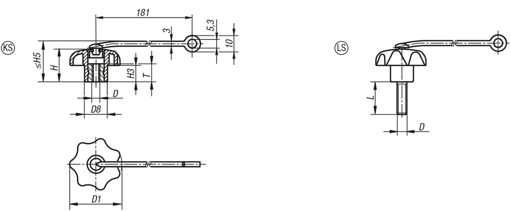 Star Grip With Safety Cable. M10 Stainless Steel Thread. 50mm Grip Diameter. Plastic. Yellow Cap.
