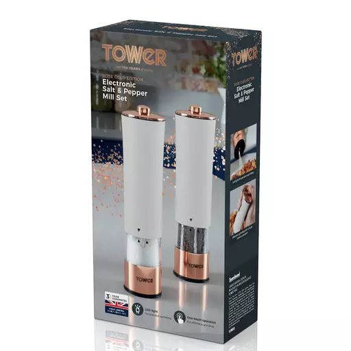 Tower T847004PNK Electric Salt and Pepper Mills, Battery Operated with  Adjustable Ceramic Grinders, Pink and Rose Gold