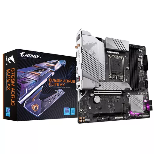 Gigabyte B760M AORUS ELITE AX Motherboard - Supports Intel Core 14th Gen CPUs, 12*+1+1 Phases Digital VRM, up to 7800MHz DDR5 (OC), 2xPCIe 4.0 M.2, Wi-Fi 6E, 2.5GbE LAN, USB 3.2 Gen 2