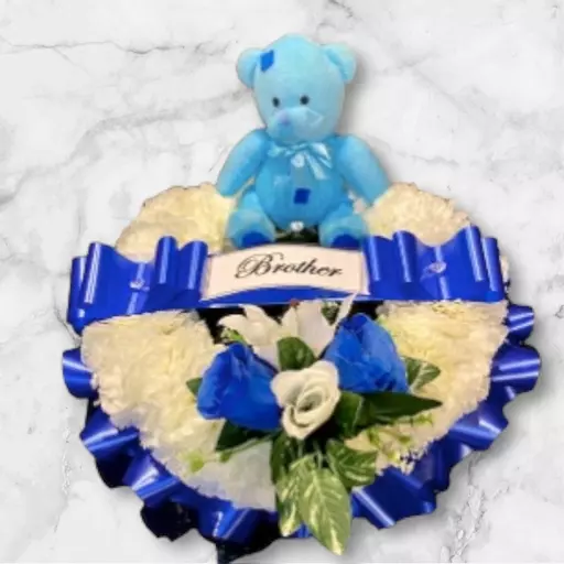 TEDDY BEAR WREATH RING - Funeral tribute - grave memorial - choice of colours