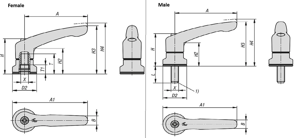Clamp Lever With Force Intensifier. 65mm Handle Length. M8x10mm Steel Thread.
