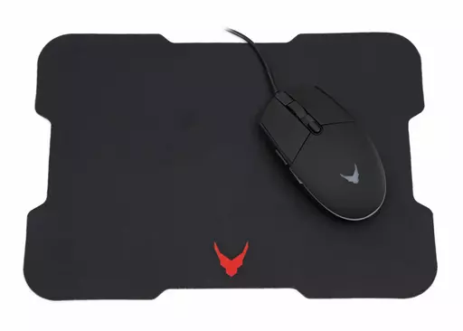 Varr Gaming Mouse and Mousepad/Mat Set, Gaming Mouse: Wired USB Mouse (Black/Red), Adjustable DPI (800, 1600, 2400 or 3200dpi), 6 Button with Scroll Wheel, Popular USB-A connection, Optical, LED Red backlight, Mousepad/Mat: Size 295x210x2mm