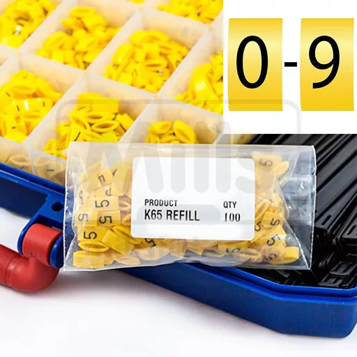 K-Type Marker Black on Yellow Refill 0-9 - Pack of 100 each