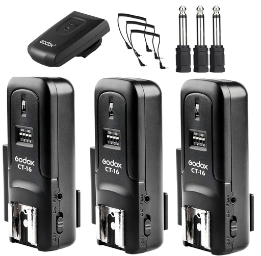Godox CT-16 Wireless Flash Trigger, Godox Trigger Compatible with Canon Nikon Sony Olympus Pentax DSLR Camera (1 x Transmitter + 3 x Receiver)