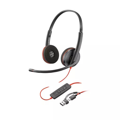 POLY Blackwire 3220 Stereo USB-C Headset +USB-C/A Adapter