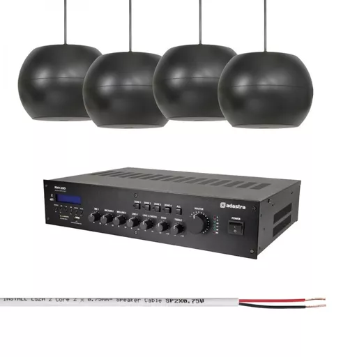 Adastra RM120D with PS50-B Pendant Speakers Background Music System Bundle - Black