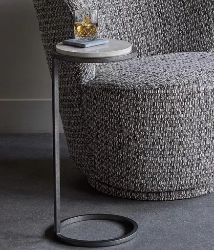 ARRIVING  SOON - Aged Silver Accent Table, Eliza, Marble