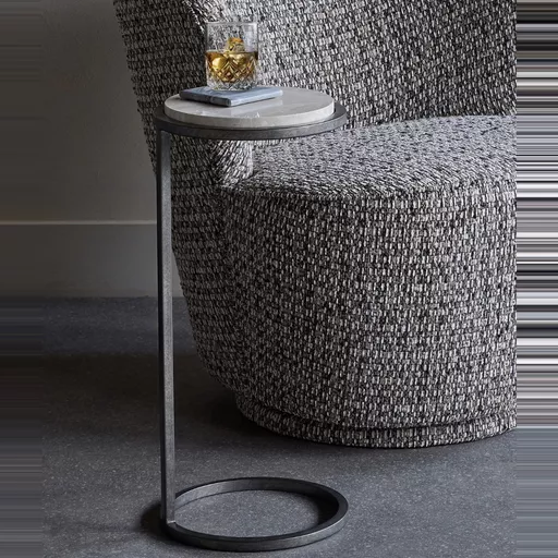 ARRIVING  SOON - Aged Silver Accent Table, Eliza, Marble