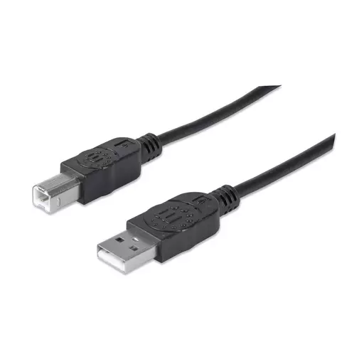 Manhattan USB-A to USB-B Cable, 1.8m, Male to Male, Black, 480 Mbps (USB 2.0), Equivalent to USB2HAB2M (except 20cm shorter), Hi-Speed USB, Lifetime Warranty, Polybag