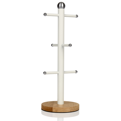 Swan Mug Tree with Wooden Base in White - Image 2