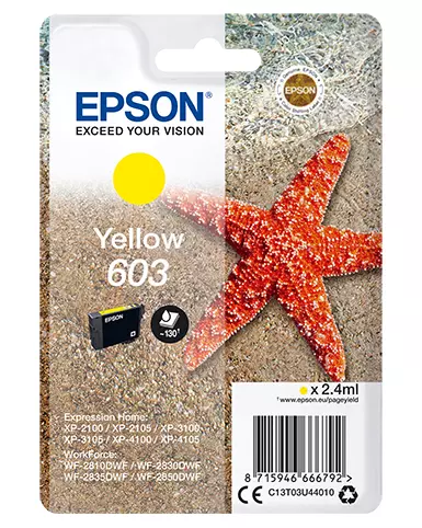 Epson C13T03U44020/603 Ink cartridge yellow Blister Acustic Magnetic, 130 pages 2,4ml for Epson XP 2100