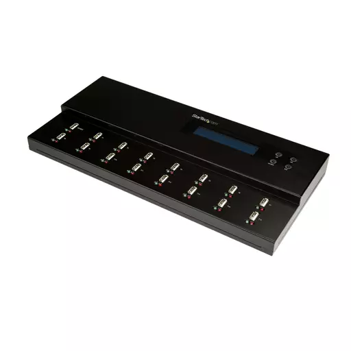 StarTech.com Standalone 1 to 15 USB Thumb Drive Duplicator and Eraser, Multiple USB Flash Drive Copier, System and File and Whole-Drive Copy at 1.5 GB/min, Single and 3-Pass Erase, LCD Display