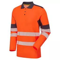SYH-305- System-Hi-Vis-Orange-Navy-CottonCool-Long-Sleeve-Polo-With-Segmented-Tape-Front Angle Left.jpg.png
