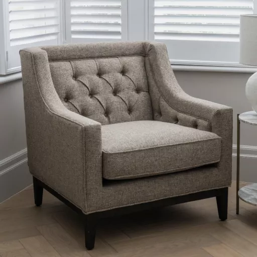 Buttoned Armchair, Dark Taupe