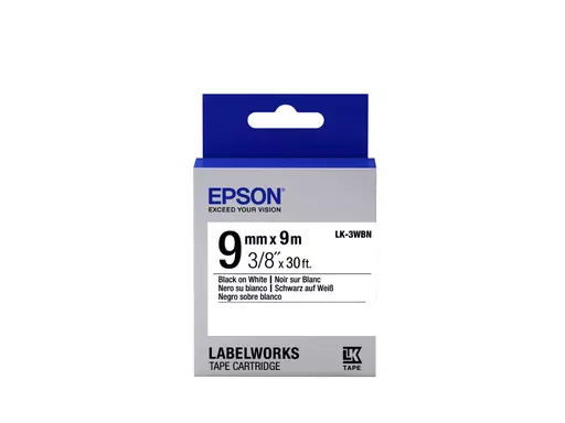 Epson C53S653003/LK-3WBN Ribbon black on white 9mm x 9m for Epson LabelWorks 4-18mm/36mm/6-12mm/6-18mm/6-24mm