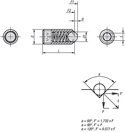 Spring Plunger. Thread M24. Length 48mm. Ball Diameter 15mm. Spring Force 130N. Stainless Steel.