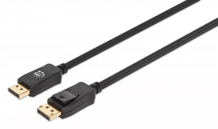 Manhattan DisplayPort 1.4 Cable, 8K@60hz, 2m, Braided Cable, Male to Male, Equivalent to DP14MM2M, With Latches, Fully Shielded, Black, Lifetime Warranty, Polybag