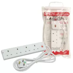 Lindy 5m 4-Way UK Mains Power Extension, White
